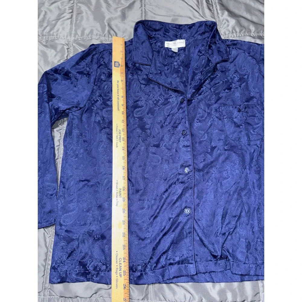 Miss Elaine Woman Pajama Set Navy Blue Paisley Jacquard 2pc Long Sleeve 3X